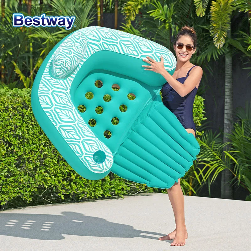 Bestway 43719 1PC Portable Inflatable Floating Pool Lounge Chair with Backrest and Cup Holder, Inflatable Pool Floating Chair