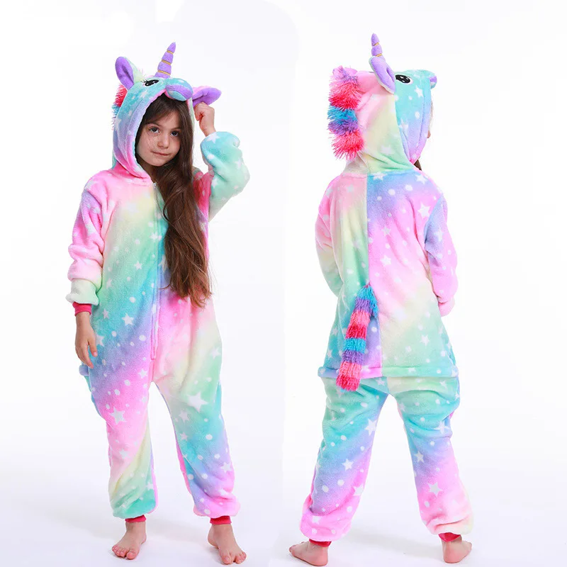 2024 Children Pajamas Winter Sleepwear Boys Onesies Girls Pyjamas Set Kids Kigurumi Cute Unicorn Deer Anime Cosplay Costumes