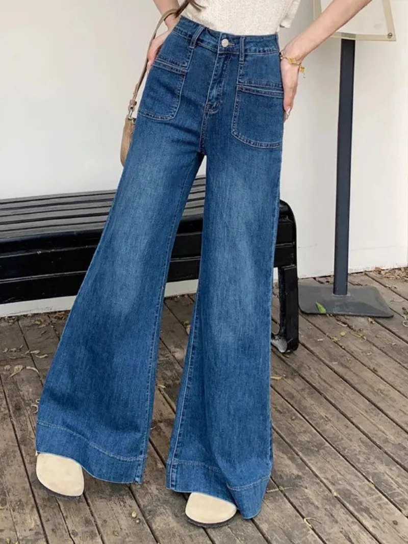 Streetwear Denim Flare Pants Jesienna odzież damska Spodnie z szeroką nogawką Spodnie jeansowe Vintage Fashion Boot Cut Jean Pants