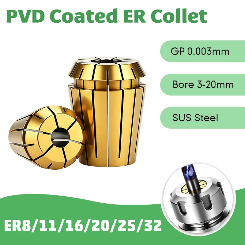 Anti-Rust Coated ER Collet GP Grade 0.003mm Precision Spring Collet for CNC Tool Holder Compatible with ER8 ER11 ER16 ER20 ER25
