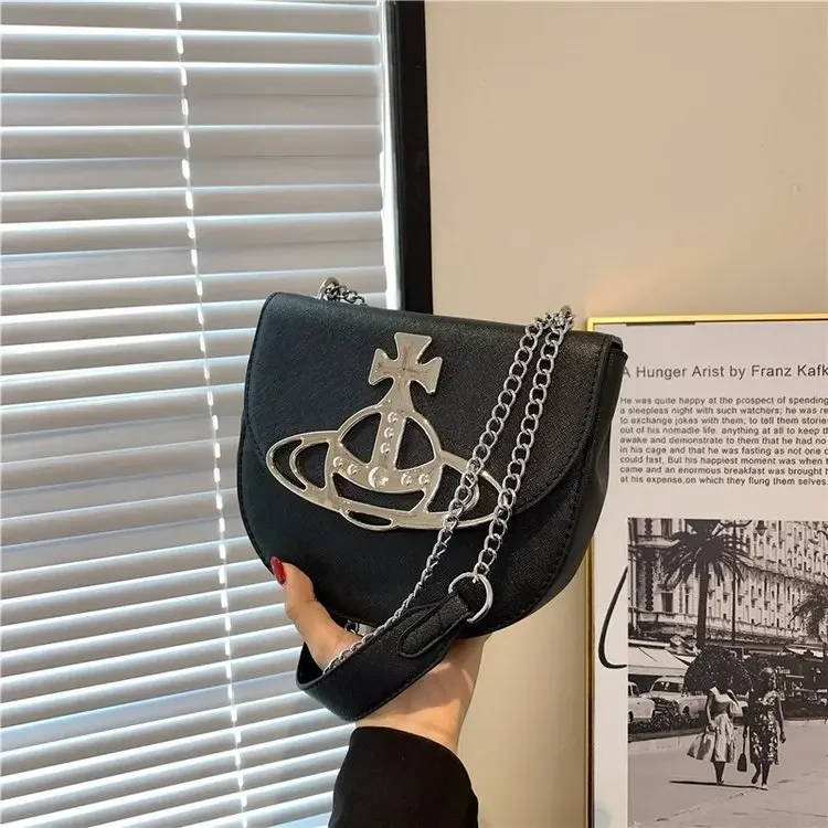 

2025 Women's Retro Saturn Jacquard Saddle Bag - Underarm Purse with Chunky Chain Strap, Versatile Crossbody & Shoulder Style