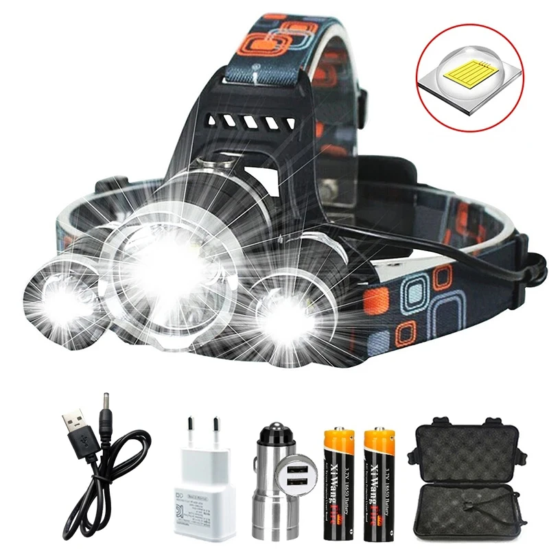 Linterna frontal Led superbrillante, faro con batería recargable 18650, para pesca, caza al aire libre, Camping, resistente al agua