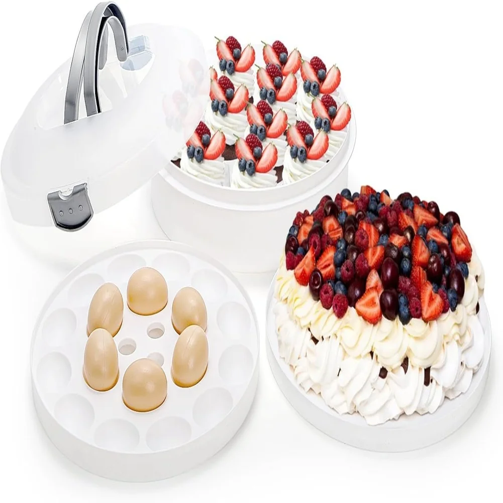 Cake Carrier 12-Inch Dessert Tray Spacious Interior Plastic Material Modern Minimalist Style Suitable For Pastries Round Design