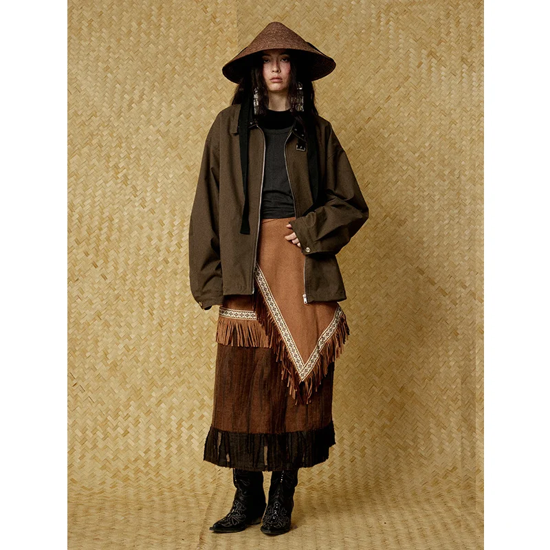 

Retro Hot Girls Jackets Autumn Coats Women New Style American Personality Design Street Hipsters Fashion Brown Loose Ladies