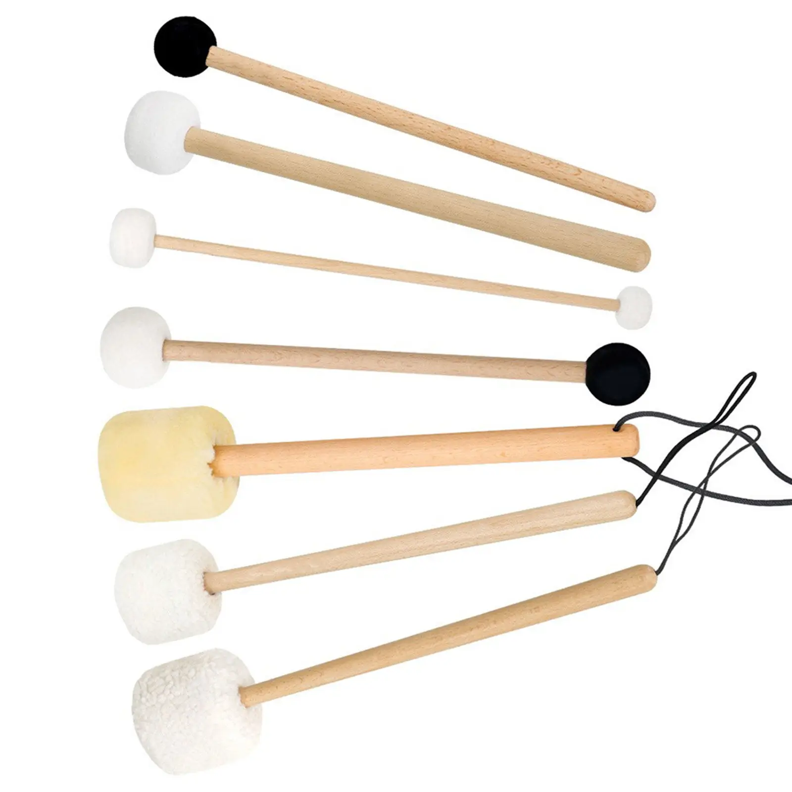 7Pcs Singing Bowl Mallet Set Beech Lambskin Rubber Drum Mallets for Meditation Sound Bowls Percussion Strikers Tibetan Crystal