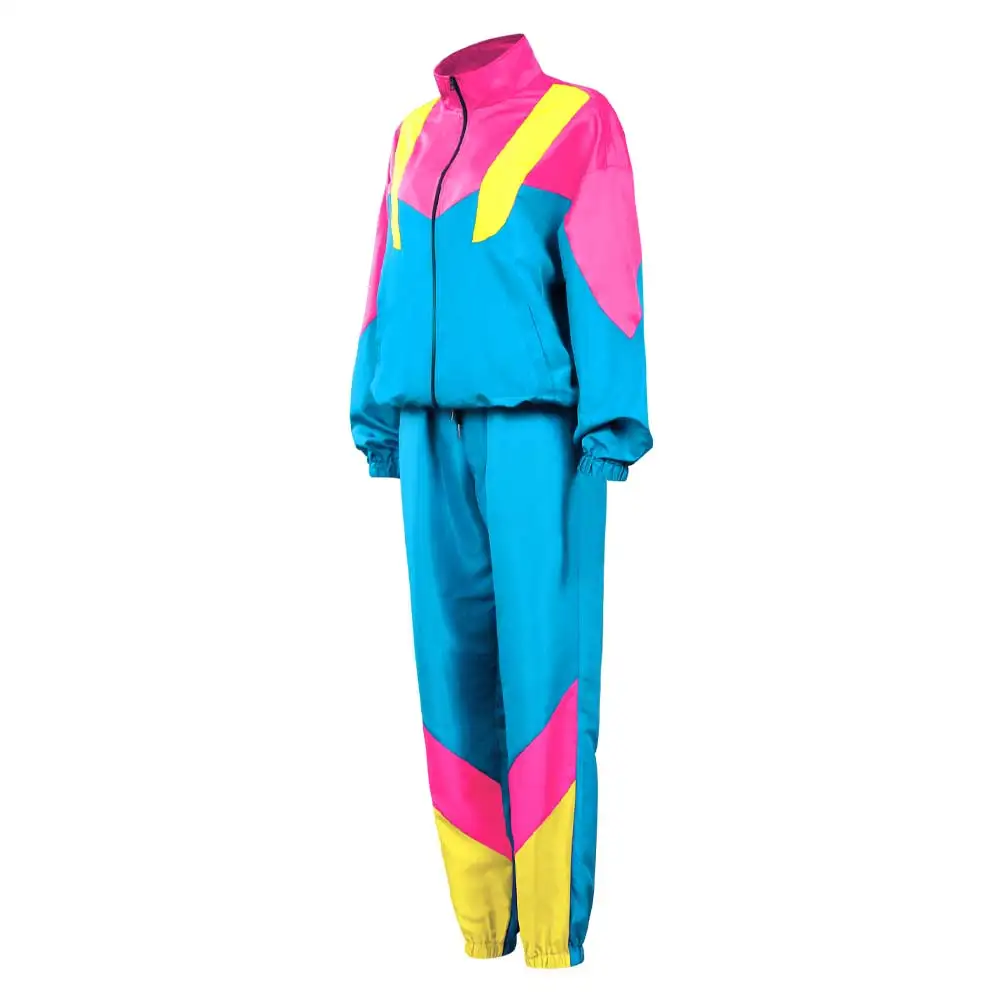 Women 80S 90S Retro hip-hop Tracksuit Cosplay Costume Adult Unisex Jacket Pants Sportwear Outfits Halloween Carnival Party Suit