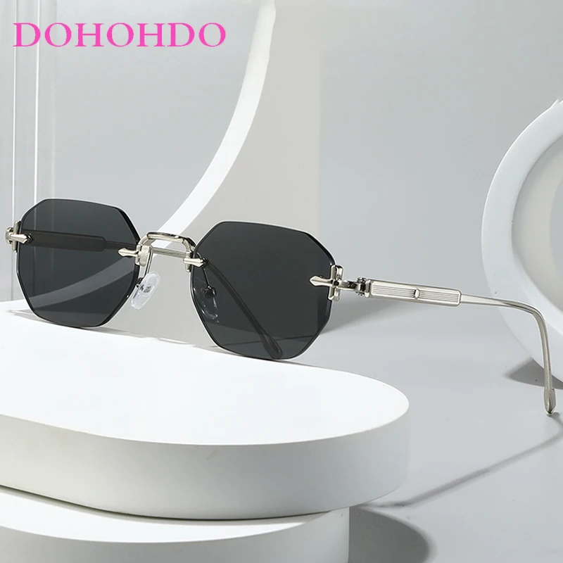 Luxury Metal Rimless Polygonal Sunglasses Women Men Trendy Design Glasses Travel Outdoor Driving Fishing Eyeglasses UV400 Gafas