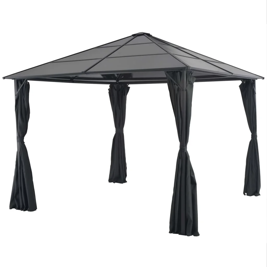 Gazebo d'extérieur en aluminium antirouille 3x3m noir avec rideau d'intimité pour jardin, terrasse et détente