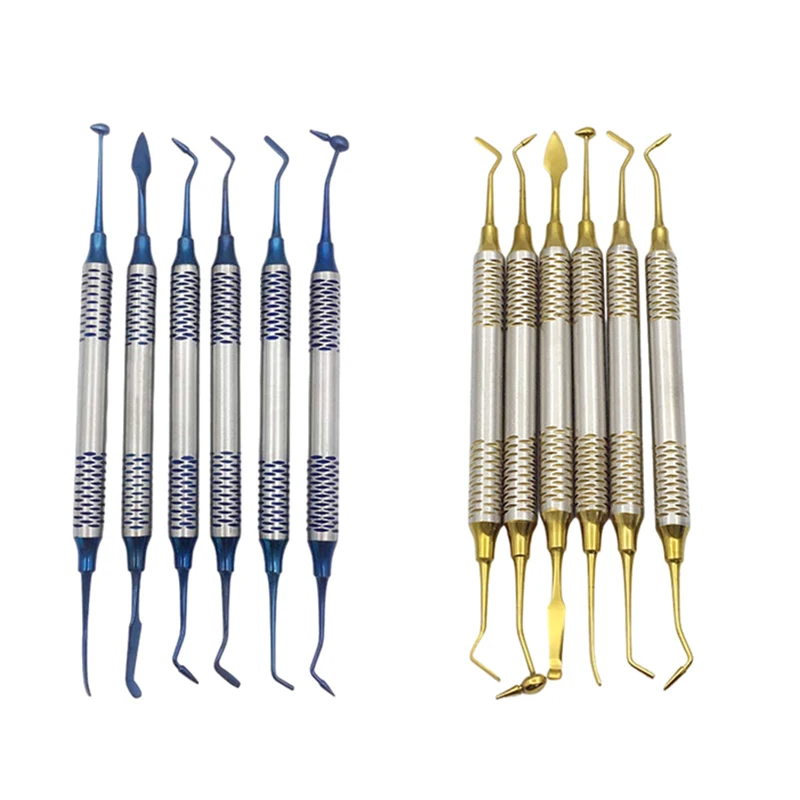 

6PCS/Set Dentistry Composite Resin Filling Set Spatula Thick Handle Titanium Plated Head Filler Restoration Dental Instrument