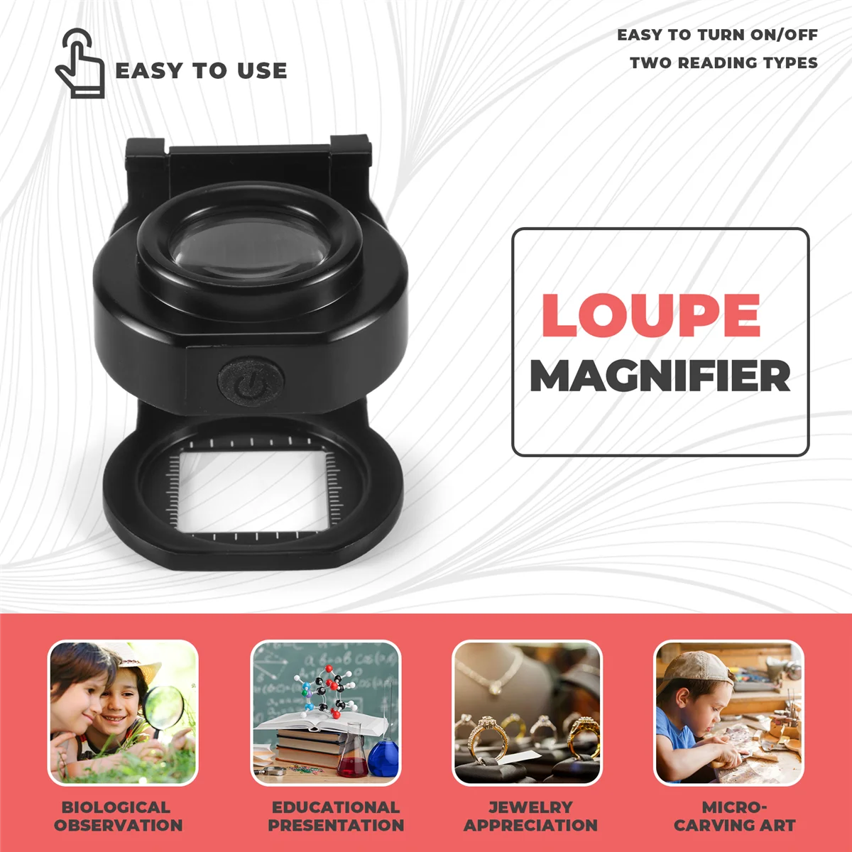 

BABP 25X Loupe Magnifier with 6 Light, USB Three-Folding Desktop Portable Metal Eye Loupe Scale Sewing Magnifing Glass