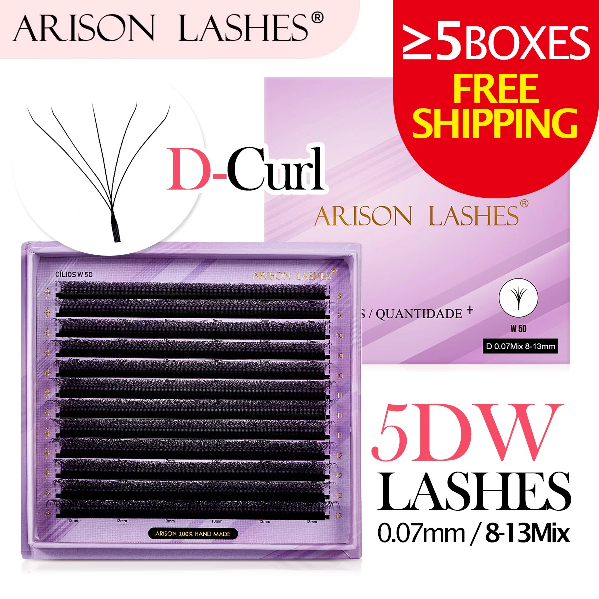 ARISON Large Capacity 5D W-shape Eyelashes Extension 5D W Fans Lashes Brazilian Individual Lash Hand Woven Faux Mink Eye Lash