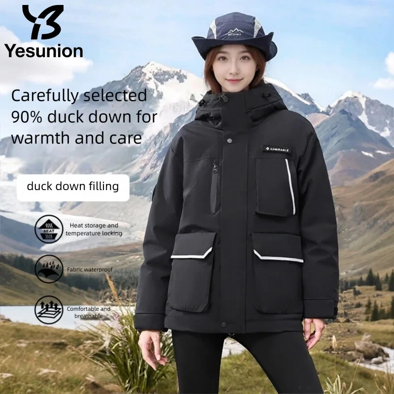 YESUNION Parka feminina ao ar livre jaqueta à prova de vento calor casaco com capuz unissex 90 pato para baixo jaqueta à prova de vento à prova d'água caminhadas