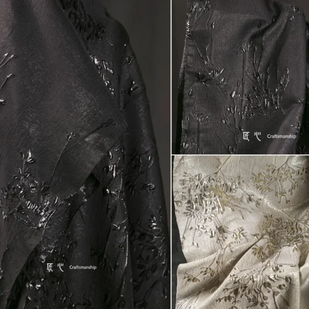 

Черный, серебристый цвет сливы, позолоченная цветочная ткань для китайского стиля, юбка с лицом лошади, пальто, дизайнерская ткань, шитье своими руками на метр
