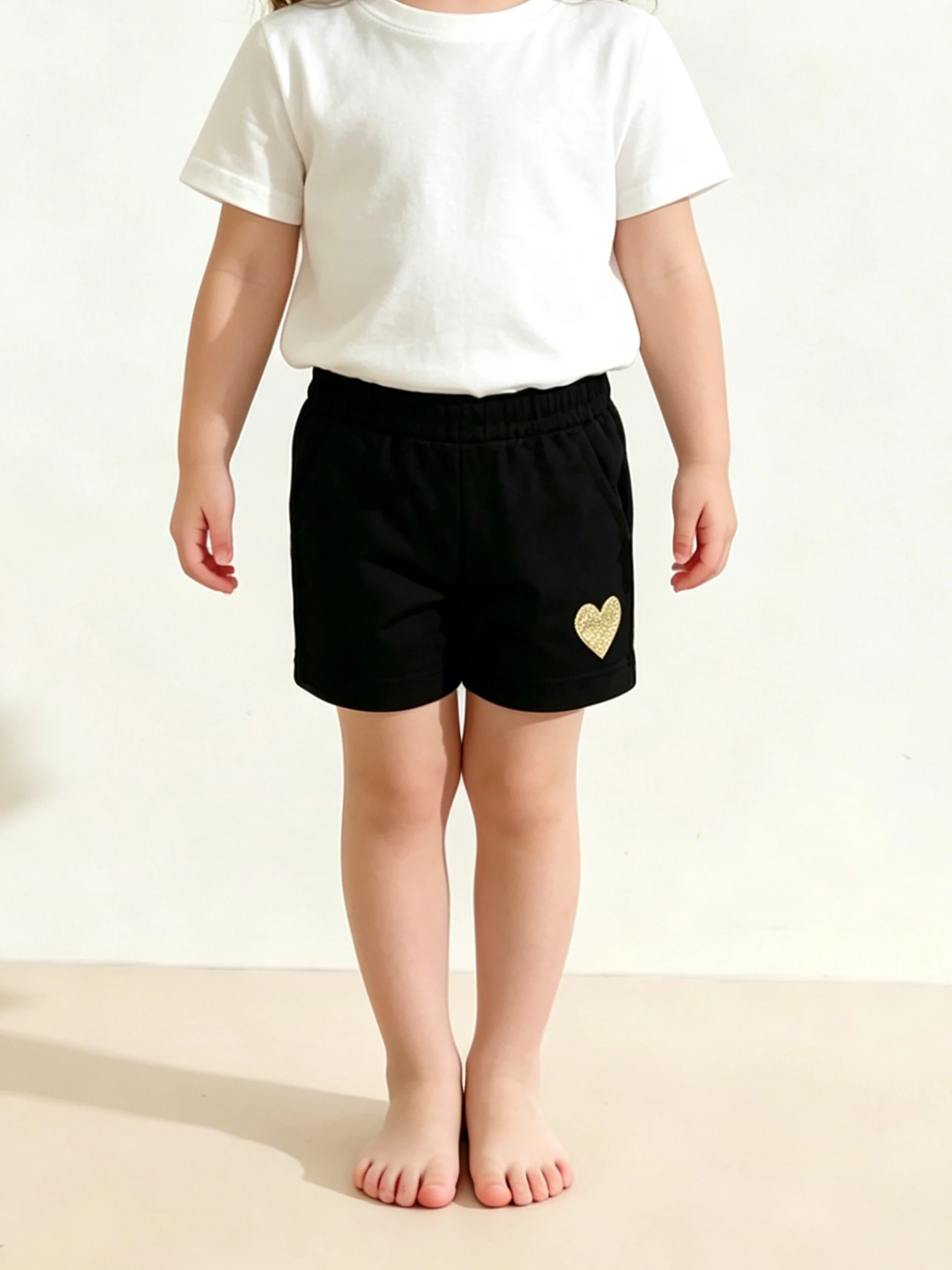 3Pcs Girls 2-11Y Gold Heart Print Safety Bike Shorts Polyester Spandex Elastic Under Skirt Breathable School Daily Casual Wear