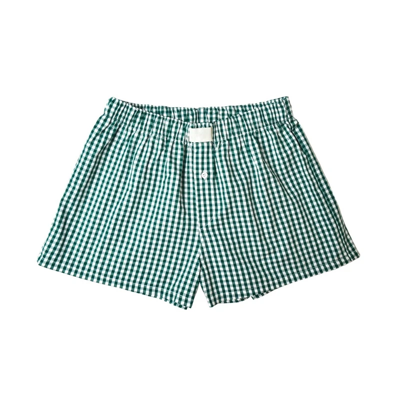 2000s Retro Plaid Button Front Shorts Pants Casual Elastic Waist Lounge Boyshorts Summer Outfits Women Sleep Bottoms Shorts