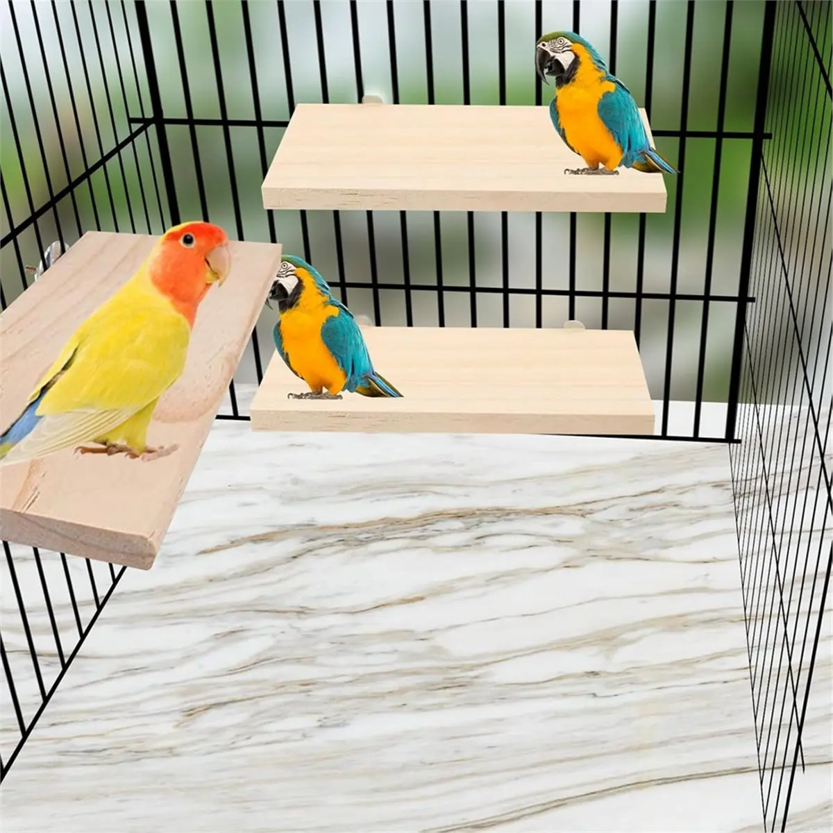 INABEZ 3 Pack Bird Perch Stand, Parrot Wood Platform, Wooden Perch Toys Playground Cage for Conure, Chinchilla, Parakeet
