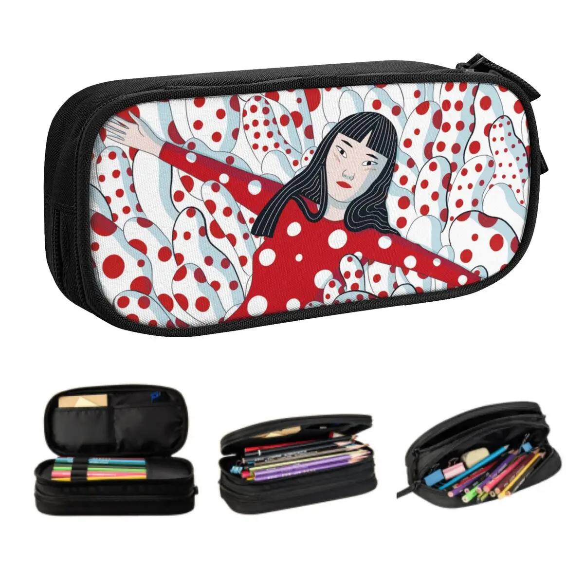 Kawaii Yayoi Kusama Abstract Art Pencil Case for Boys Gilrs Custom Large Storage Pen Box Bag Stationery