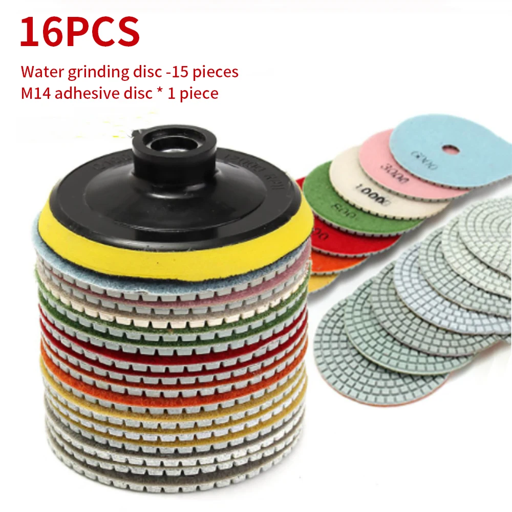 16pcs 4 inch 100mm Diamond Polishing Pads Kit Wet/Dry for Granite Stone Concrete Marble Polishing Use Grinding Discs Set