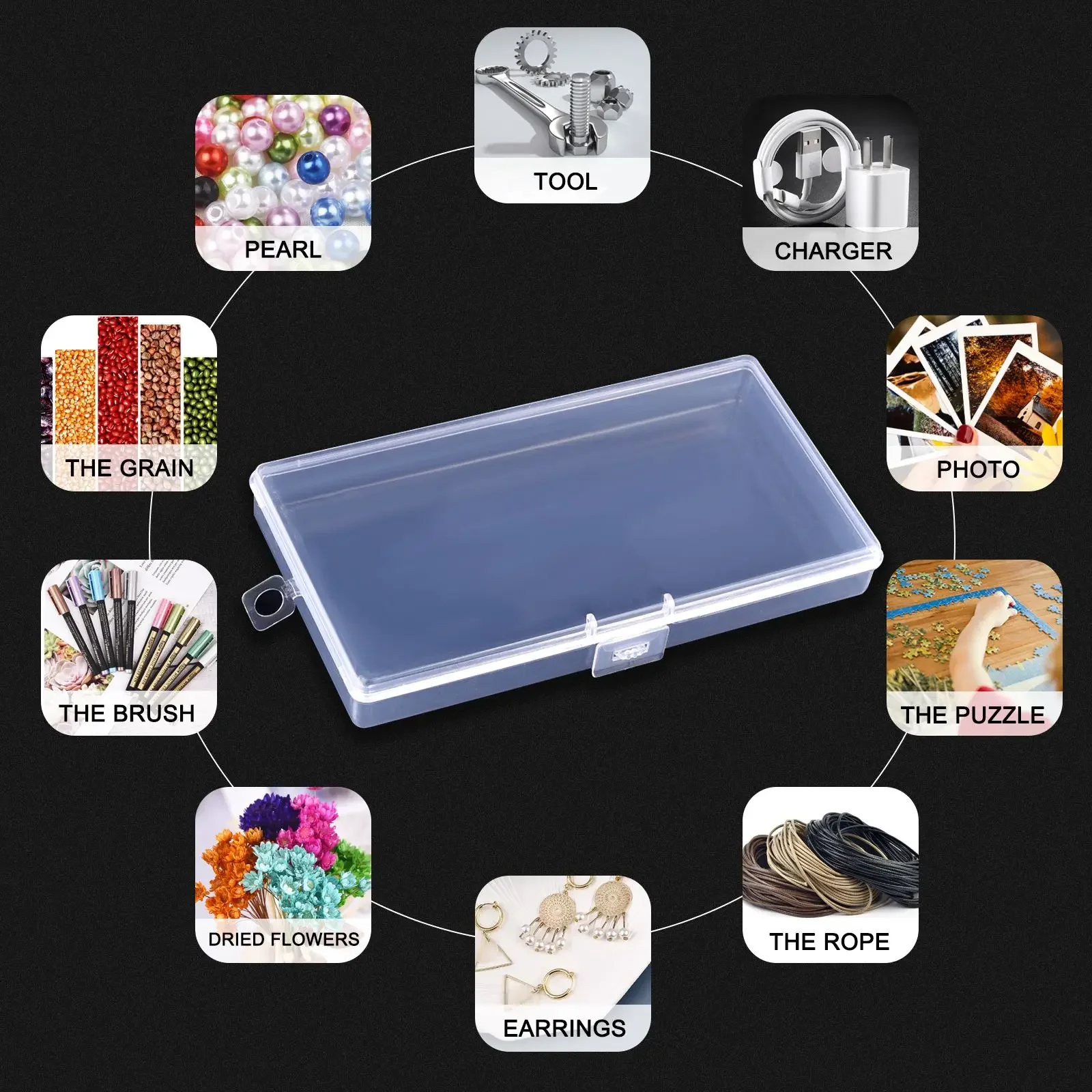 Transparente Kunststoff-Aufbewahrungsbox für Schmuckschatulle, verstellbarer Behälter für Perlen, Ohrringe, Box für Schmuck, rechteckige Box