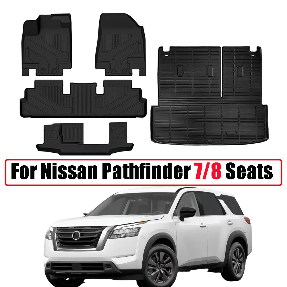 

Floor Mats for Nissan Pathfinder 7/8 Seats 2022 2023 2024 with Backrest Mat &Trunk Mat All Weather TPE Rubber Cargo Liner