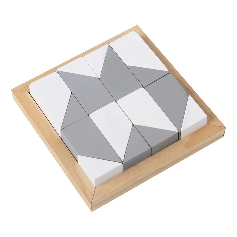 Montessori Wooden Black White Hidden Shape Blocks Puzzle Toddler Logical Thinking Brain Teaser Game With Challenge Cards - view 5