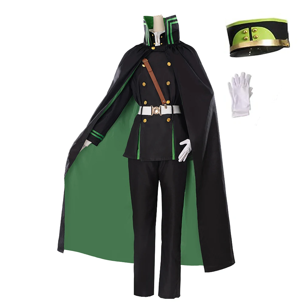 Anime Yuichiro Hyakuya Cosplay Military Uniform Gloves Hats Belt Full Set Halloween Carnival Party Suit for Adult Costume