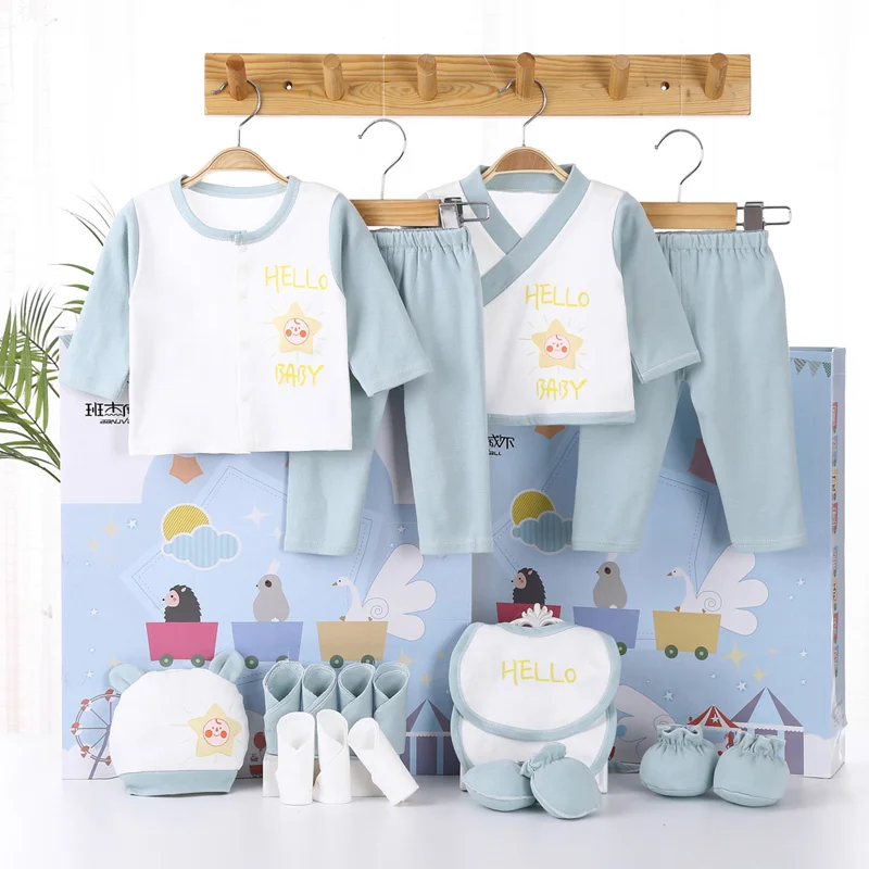 18piece/set Newborn Baby Clothes For Girls Boys Pants Sets Cotton Spring Autumn Soft Infant Boy Clothing New born Print Hat Bibs