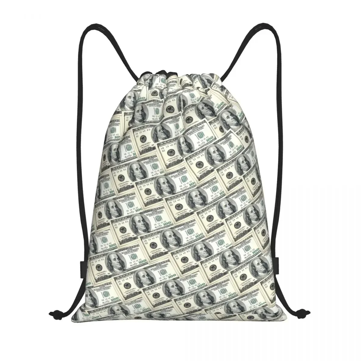 100 Dollar US Money Art Drawstring Backpack Women Men Gym Sport Sackpack Portable Banknotes Cash Stacks Shopping Bag Sack