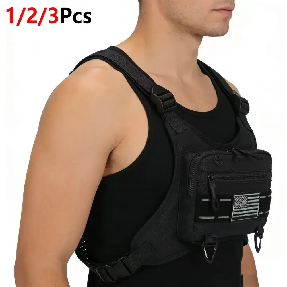 1/2/3Pcs Reflective Tactical Chest Rig, Breathable Back Sports Chest Vest Bag, Adjustable Shoulder Straps, Water Resistant Pack