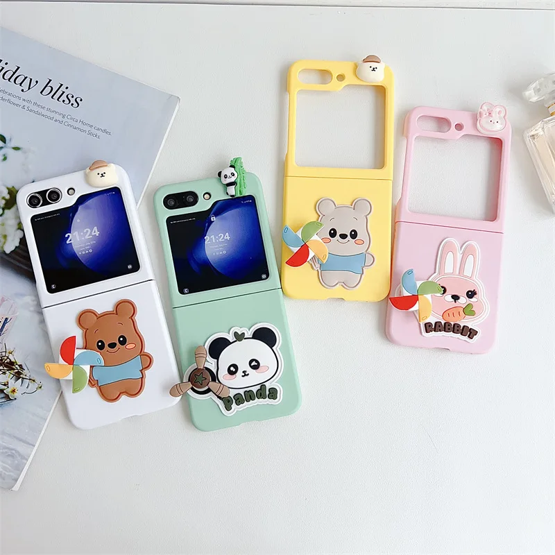 Funda de teléfono de animales de dibujos animados para Samsung Galaxy Z Flip 3 Z Flip 4 Z Flip 5 Hard PC Back Cover para ZFlip6 Case Shell