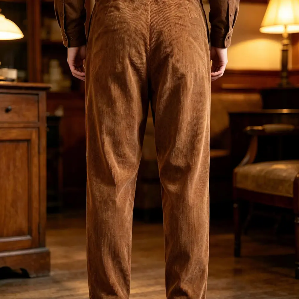 Casual Mens Corduroy Trousers Loose Straight Leg Pants Retro Style Comfortable Soft Fabric Autumn Winter Fashion Daily Wear