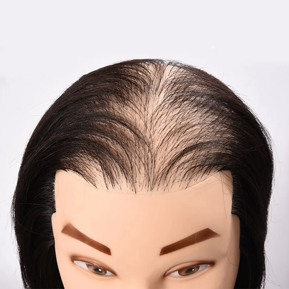 Cabeza de maniquí masculino de cabello humano semimbarbado 100% suave, maniquí de cosmetología reutilizable, cabeza de tejido para formación en peluquería (negro)