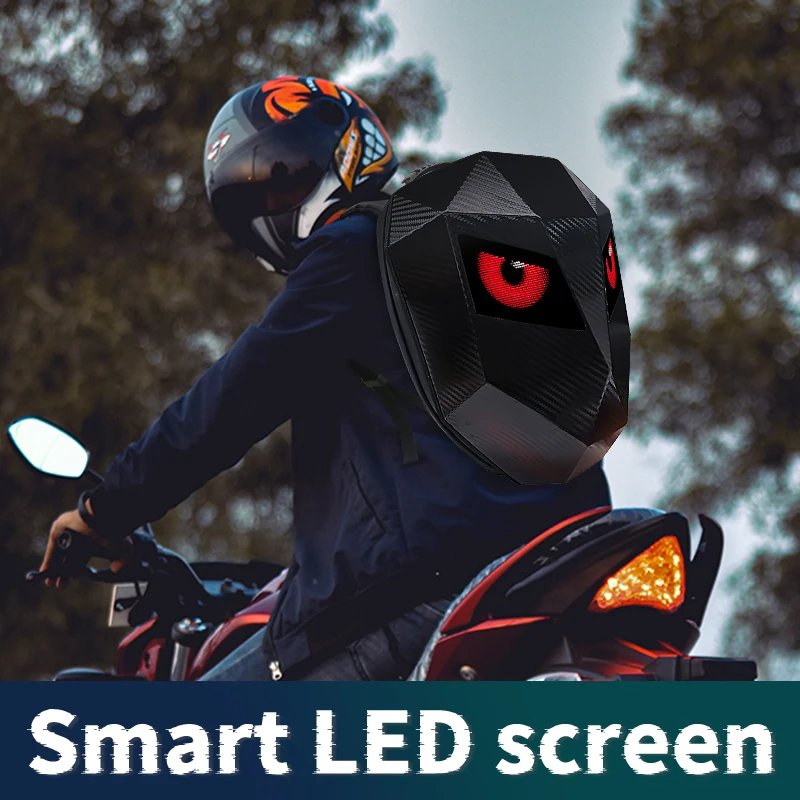 

LED Eyes Pattern Motorcycle Helmet Bag Luminous Hard Shell Duffel Bluetooth APP Control Riding Backpack Rider Travel Luggage