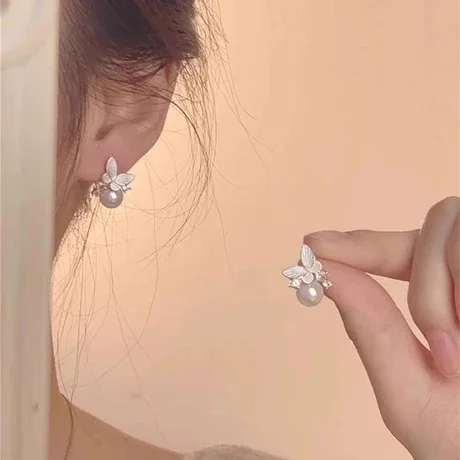 Drop oil twinkle zirconium butterfly pearl earrings light luxury niche senior sense of atmosphere unique earrings