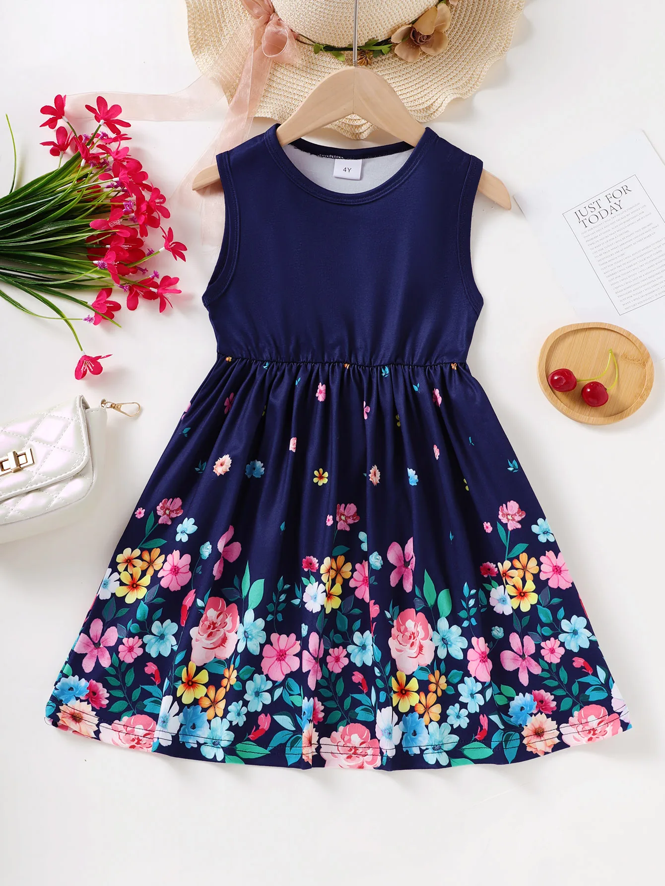 Bambini ragazza estate nuovo vestito fionda stampa floreale bretelle abiti quotidiano confortevole abbigliamento Casual per bambini ragazza 4-7 anni