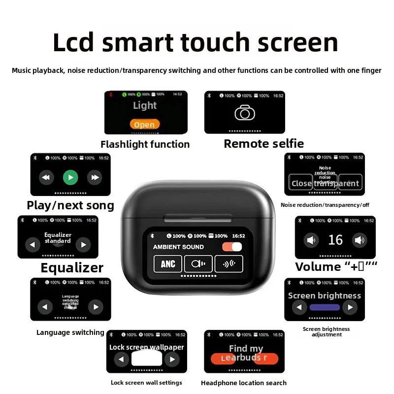 

2026 New A9pro Wireless Bluetooth Earbuds, Smart Color Screen, Active Noise Cancelling Headphones, Long Battery for Sports