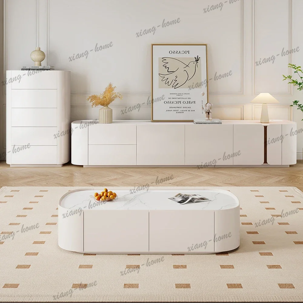 LSAesthetic Glossy Modern Tv Stand Luxury Round Design White Living Room Bedroom Furniture Stylish Home Decor Perfect Any Space