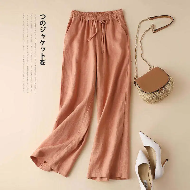 

Artistic Cotton Linen Wide For Women, With A High Waist Spring And Autumn Style. Loose, Slimming, Breathable, Oversized Casual