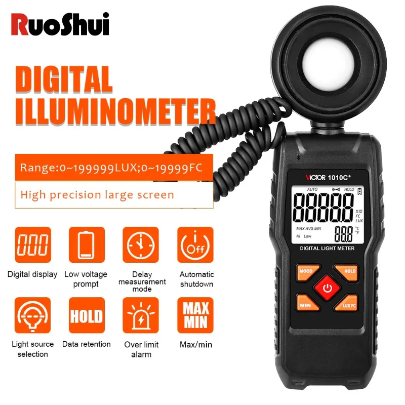 New 1010C Mini Digital Light Meter 200,000 LUX/FC Automatic Range Brightness Tester Pocket LCD Luxmeter Photometer Illuminometer