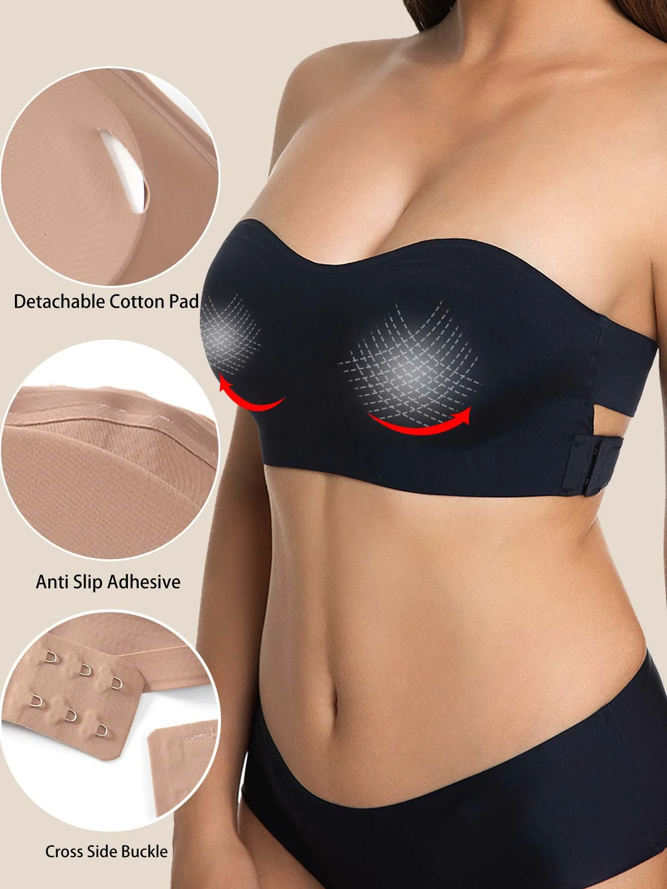 Ladies Invisible Beauty Back Anti-slip Off-shoulder Bra Women's Strapless Push Up Bras Seamless Removable Padded Ice Silk Top