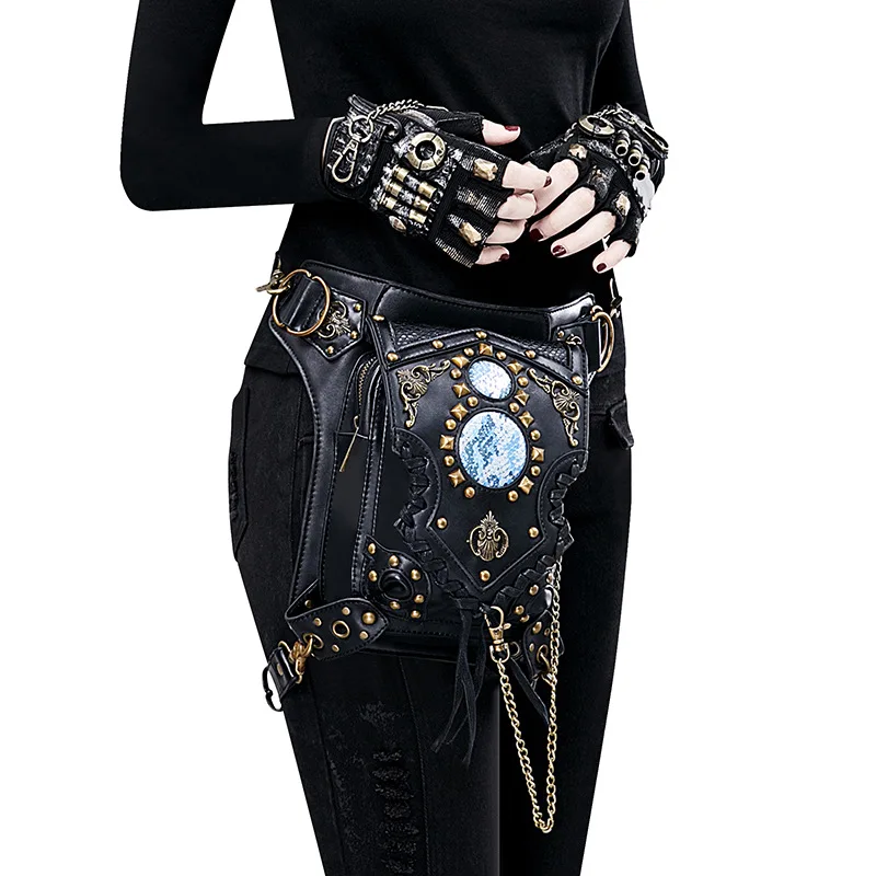 Fashion Waist Bag New Steampunk One Shoulder Slant Cross Bag Chain Bag Women\'s Waist Bag Men\'s Trend leg bag Packs purse wallet