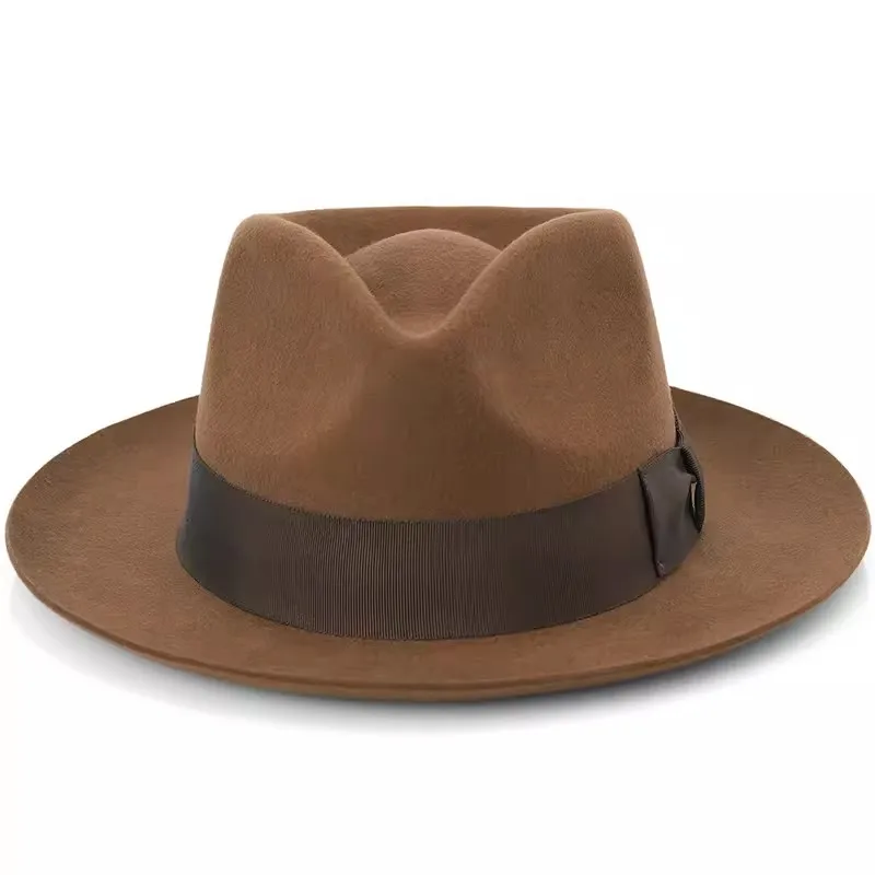 Big Head Men's Vintage Style 100% Wool Fedora Hat , Black Brown Grey Coffee Blue Color 6cm Brim Party Dress Classic Felt Hat