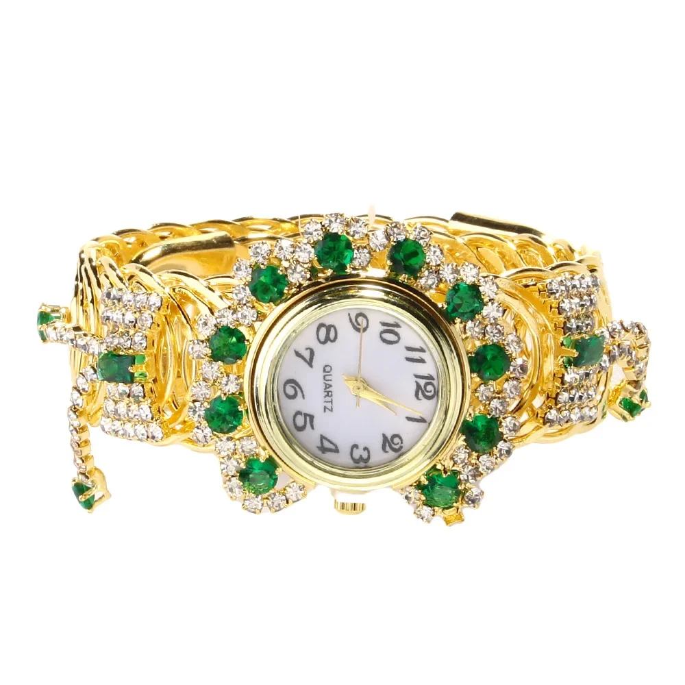 Jam Tangan Gelang Wanita Berlian Antik Modis Jam Tangan Kuarsa Aloi Emas Elegan Mewah Jam Berlian Imitasi Wanita Montre Femme