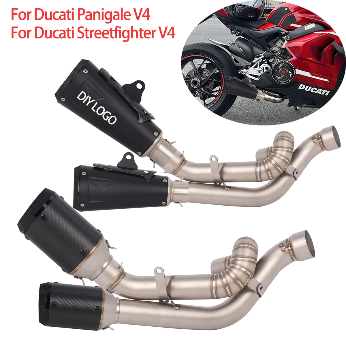Slip-On-Auspuffanlage für Ducati Panigale V4 Streetfighter V4, komplette Auspuffanlage, Motorrad-Schalldämpfer, Verbindungsrohre, modifizierter V4-Auspuff