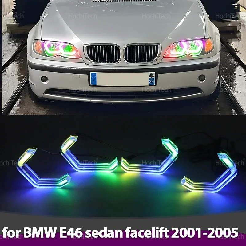 For BMW 3 Series E46 Sedan Facelift 2001-2005 LED Angel Eyes Kit Ring flashing RGB APP control Headlight Lamps with turn signal