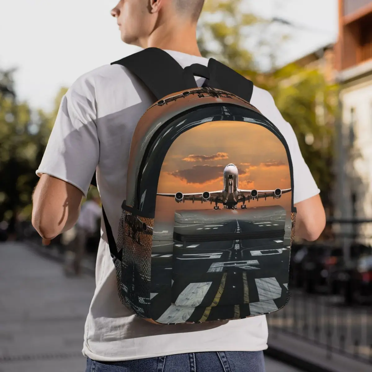 

Airplane Takeoff Student Backpack School Bag Hiking Travel Daypack for Men Women Fashion Bookbag Shoulder Bags
