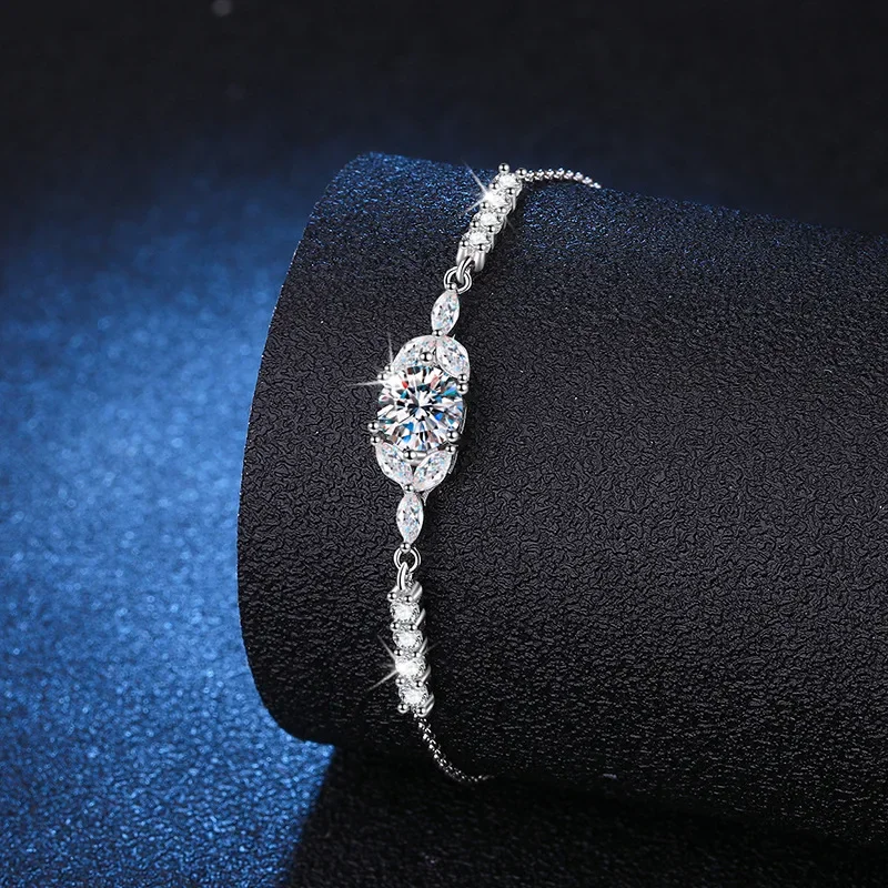 18K platinum diamond bracelet blooming star flower adjustable moissanite D color 1 carat plated PT950 platinum bracelet