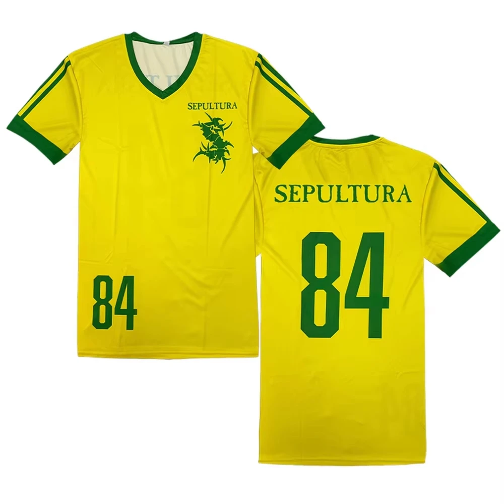 Maillot de football Sepultura 84 2026 – Motif groupe de death metal – Respirant – Été – Vêtements pour hommes et femmes – T-shirt enfant