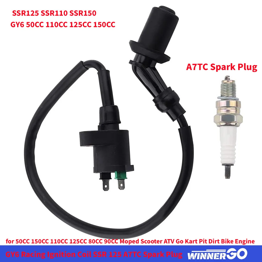 GY6 Гоночная катушка зажигания SSR 125 A7TC Провод свечи зажигания для 50CC 150CC 110CC 125CC 80CC 90CC Мопед Скутер ATV Запчасти для мотоциклов
