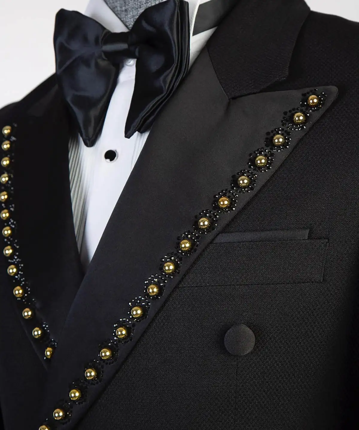 Luxury Men Wedding Suits Peaked Lapel Double Breasted Beaded Tuxedos Groom Evening 2 Psc Blazer Pants Custom Made